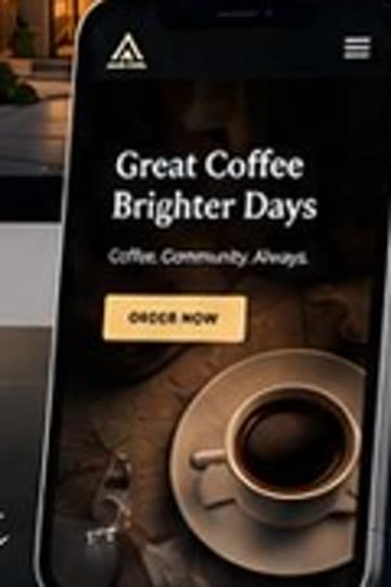 Coffee business website shown on a phone